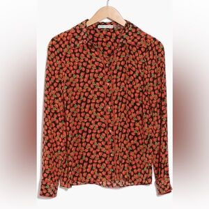 Alice + Olivia Red and Green strawberry willa silk shirt button down selkie
